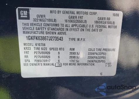 2007 GMC Yukon Denali z USA, uszkodzony, nr VIN 1GKFK63867J273543